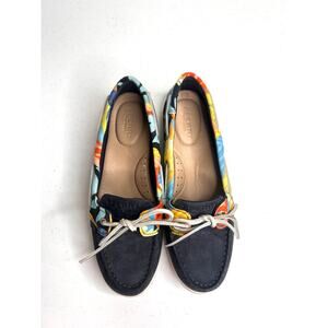 Sperry Women's Starfish Coral Floral Boat Shoes Sz 6.5 Navy